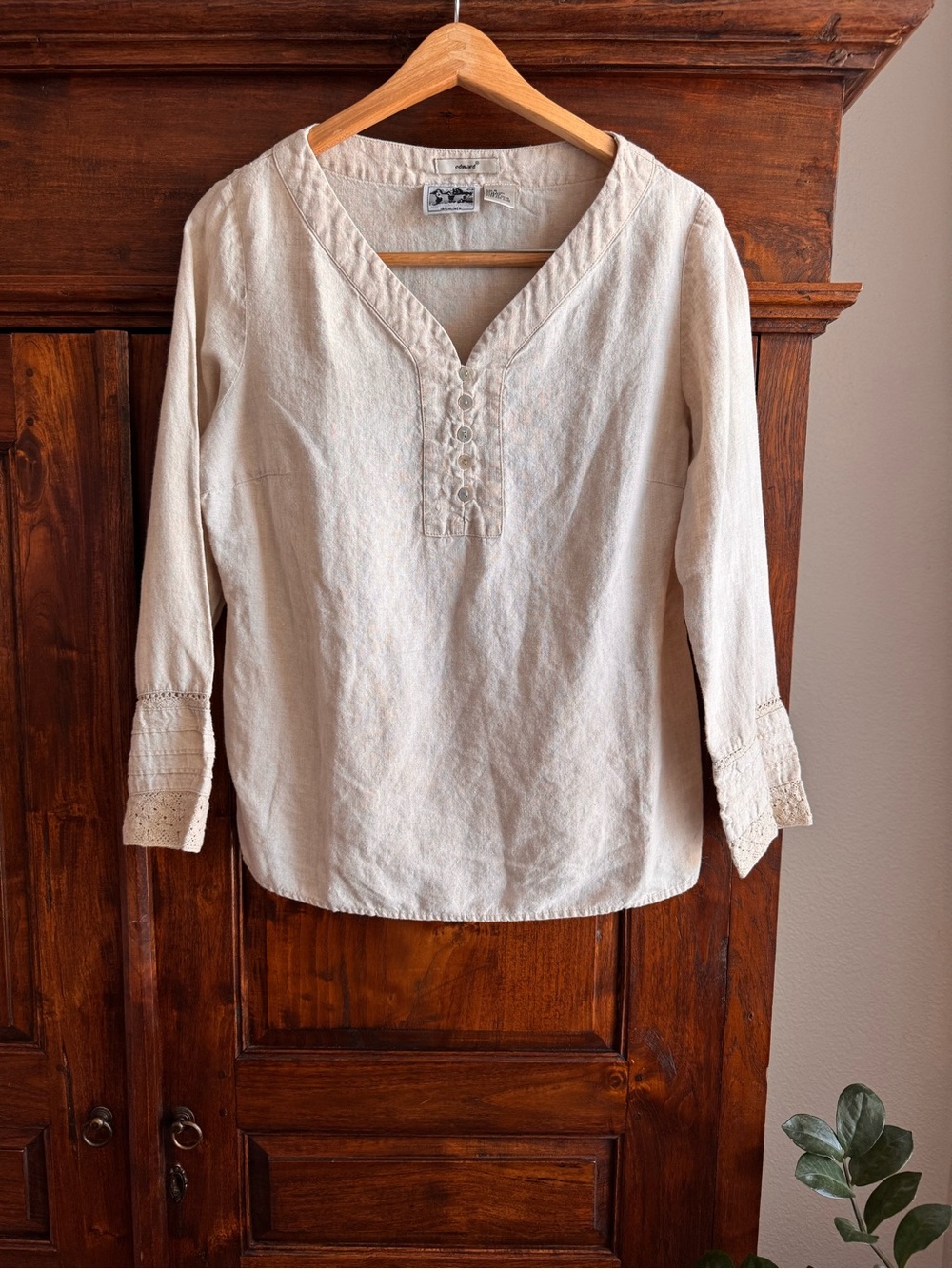 Edward Irish Linen Blouse Lace Crochet Sleeve